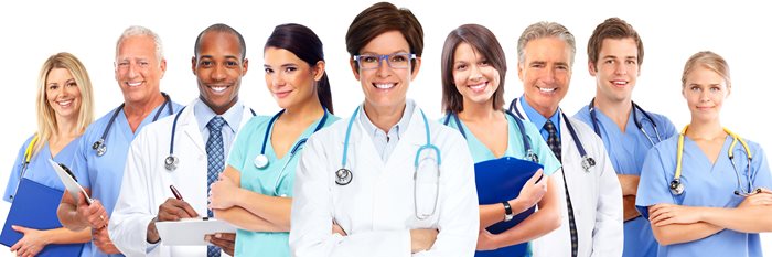 Nurses and doctors in posed positions