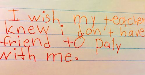 Student handwritten note about not having friends