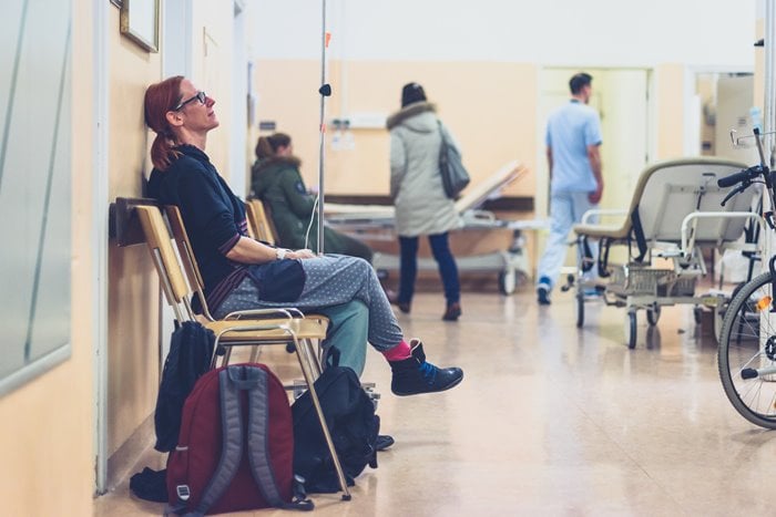 Woman in hospital waiting room